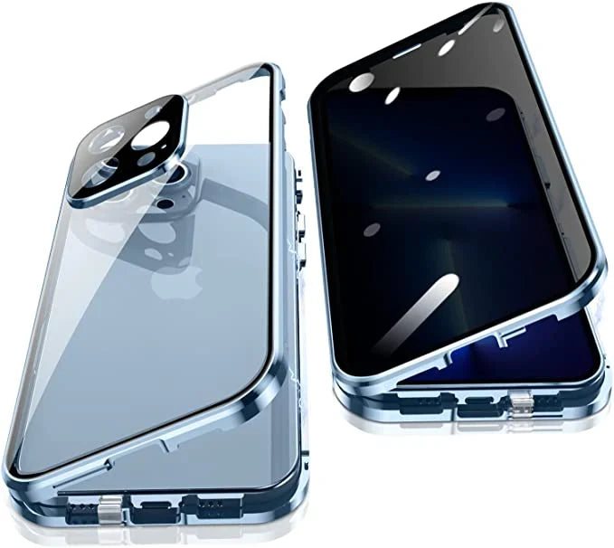 Magnetisch telefoonhoesje gehard glas metaal volledige bescherming valbeveiliging privacy screenprotector | Sulvida
