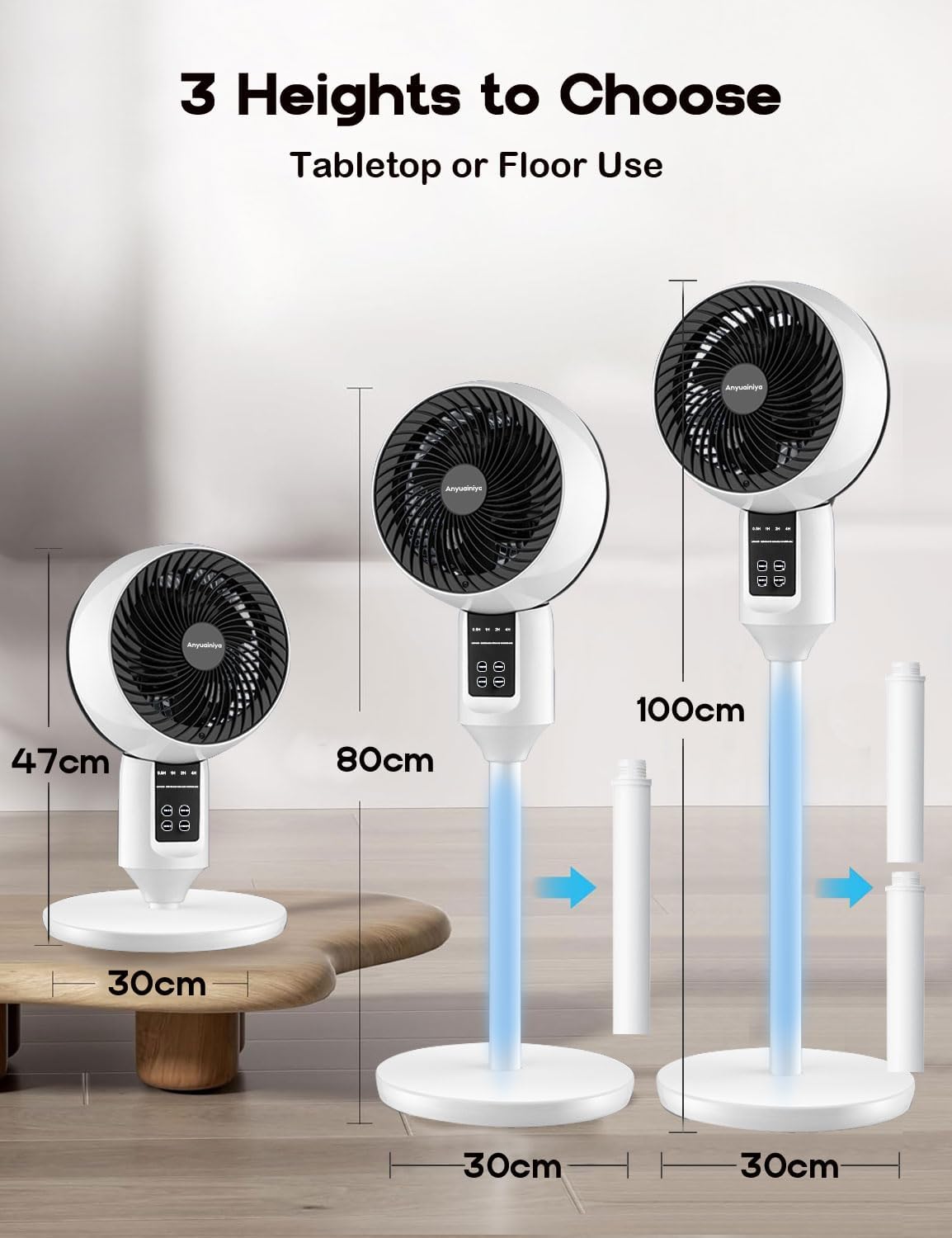 Verstelbare Staande Ventilator met 3D Luchtcirculatie en Afstandsbediening voor Slaapkamer Kantoor en Woonkamer | Sulvida