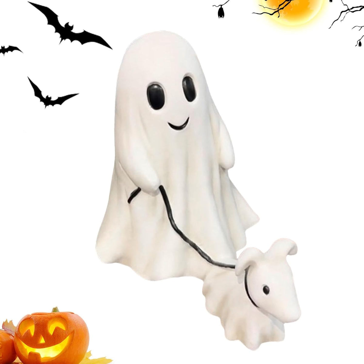 Spookachtig Hondenbeeld met Lakentje – Decoratief Halloween Tafelfiguurtje Hond voor Griezelige Sfeer | Sulvida