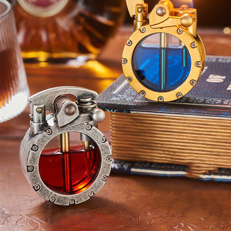 Vintage Transparante Benzine-aansteker Retro Kerosine Lighter met Zinklegering Mechaniek Exclusief Navulbaar Aansteekgeschenk | Sulvida