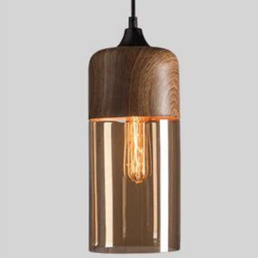 Scandinavische Hanglamp met Glazen Kap en Houtlook Armatuur – Dimbare Verlichting voor Eetkamer Woonkamer Slaapkamer – Verstelbare Hoogte en Warme Lichtverspreiding – Tijdloos Design | Sulvida
