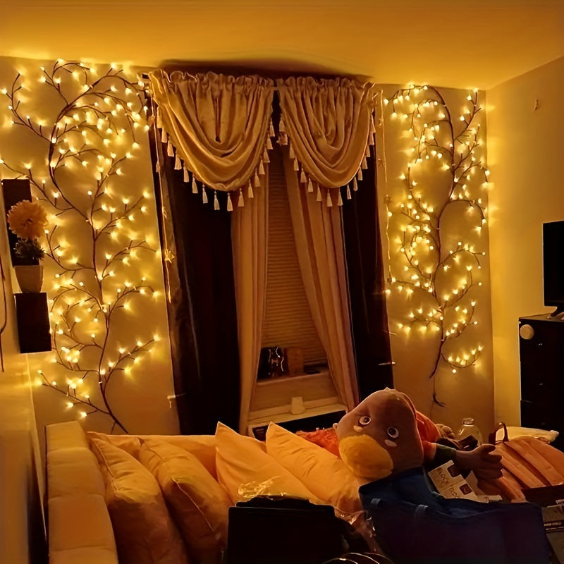 Decoratieve Wilgentak Wandverlichting USB 96 LED Warm Wit Sfeerlicht Natuurlijke Takken Muurdecoratie | Sulvida