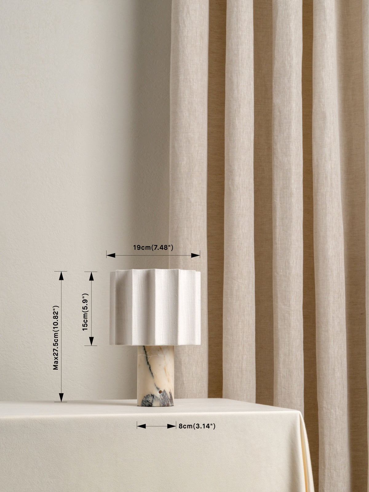 Draadloze Tafellamp Natuursteen met Linnen Kap 27.5cm Dimbaar LED Oplaadbaar Sfeervol Woonkamer Slaapkamer | Sulvida