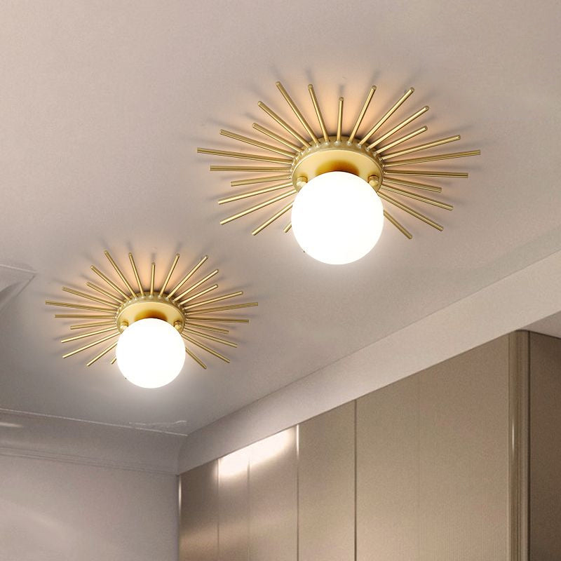 Plafondlamp Bol 25 cm Goud Mat Glas Minimalistisch Modern Design Plafondarmatuur Woonkamer Slaapkamer Gang | Sulvida