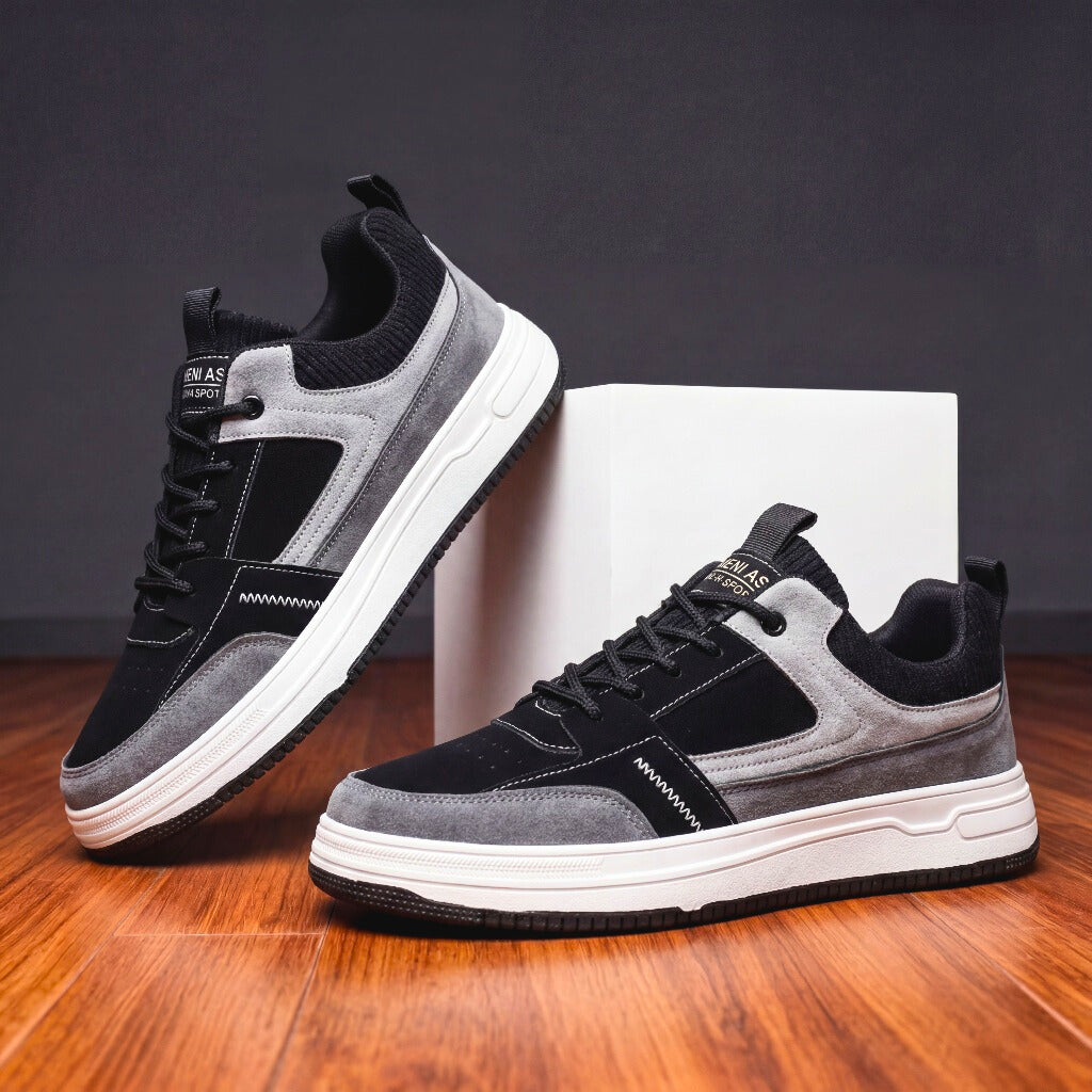 Herensneakers van suède leer met gebreide details taupe zwart bruin casual sportschoen comfortabel stijlvol | Sulvida
