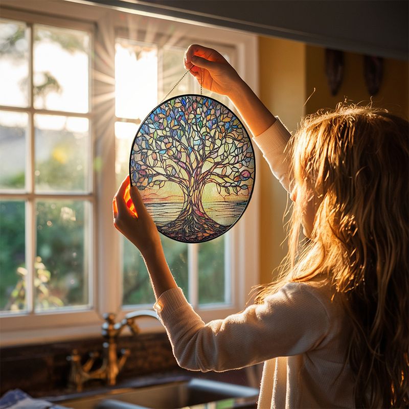 Handgemaakte Glazen Levensboom Zonnevanger Raamhanger Kleurrijk Lichtspel Woondecoratie Raamdecoratie 15cm | Sulvida