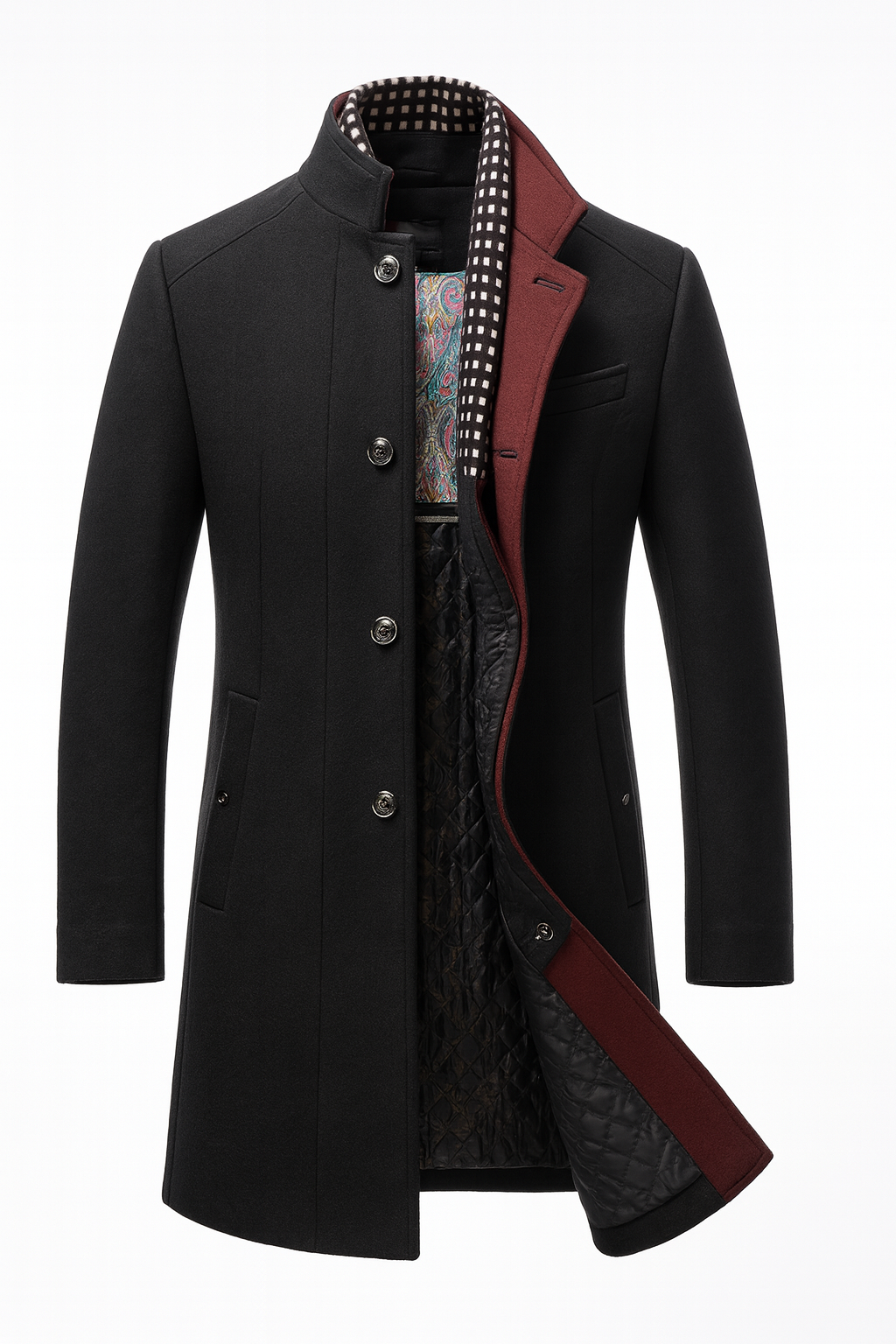 Manteau d’hiver matelassé pour homme avec extérieur en laine et col montant, pour le travail et les journées froides | Sulvida