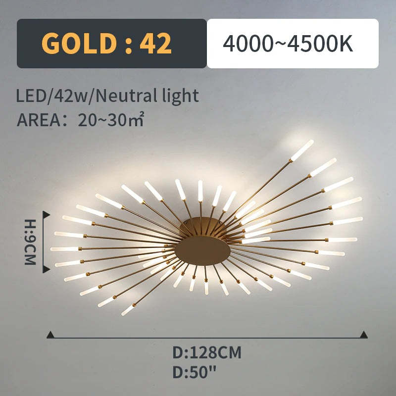 Plafondlamp vuurwerk-design zwart goud LED metaal acryl flush mount woonkamer slaapkamer modern luxe | Sulvida
