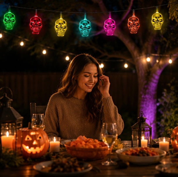 Zonne-energie Windgong met Schedels – 6 Kleurwisselende LED Lampjes voor Tuin Terras en Balkon Decoratie | Sulvida