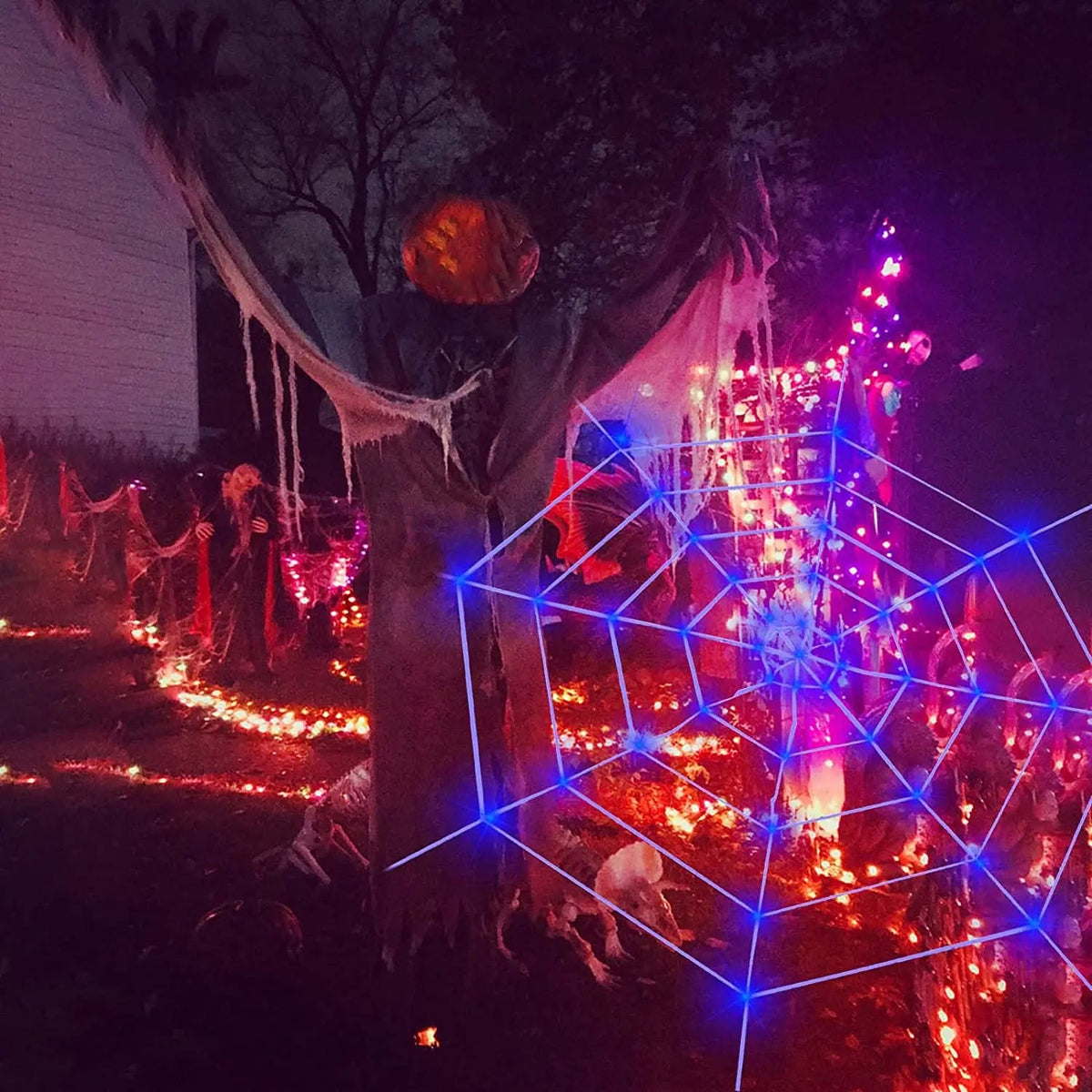 LED Spinnenweb Verlichting Paars 360cm Halloween Decoratie Binnen Buiten Sfeerverlichting Feestversiering | Sulvida