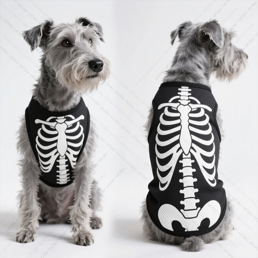Hondenvest met Skeletprint – Sneldrogend Ademend Halloween Kostuum voor Kleine Huisdieren Feestdagen | Sulvida