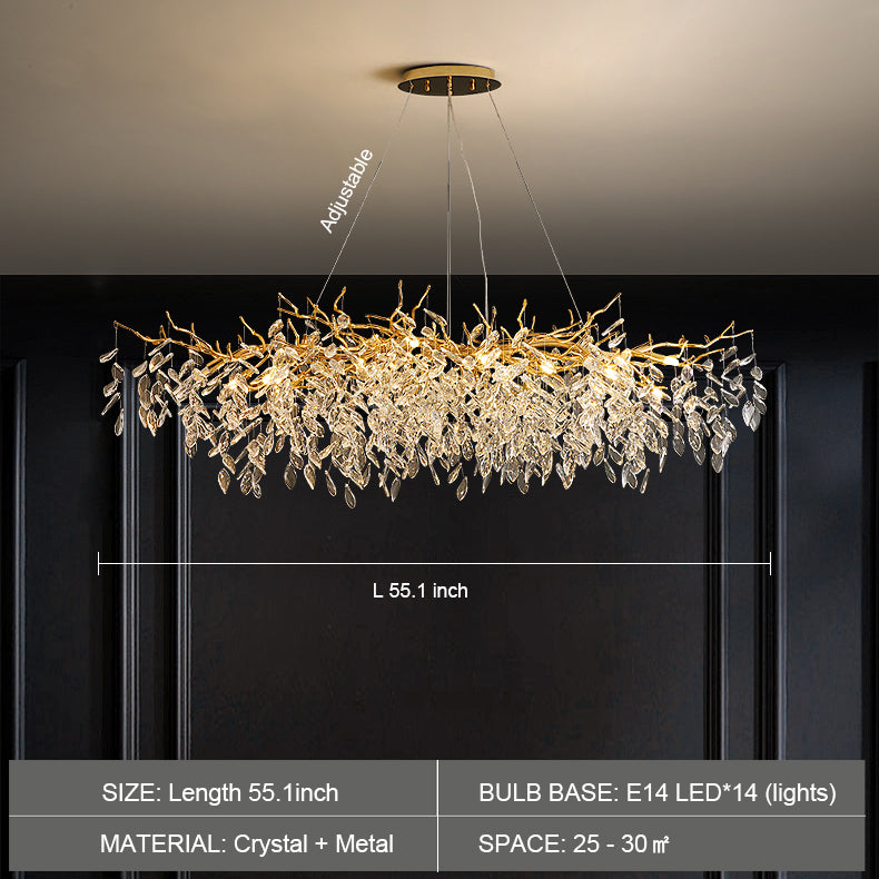 Kristallen kroonluchter met takkendesign – aluminium armatuur – LED G9 lampen – 6 tot 14 lichtpunten woonkamer | Sulvida