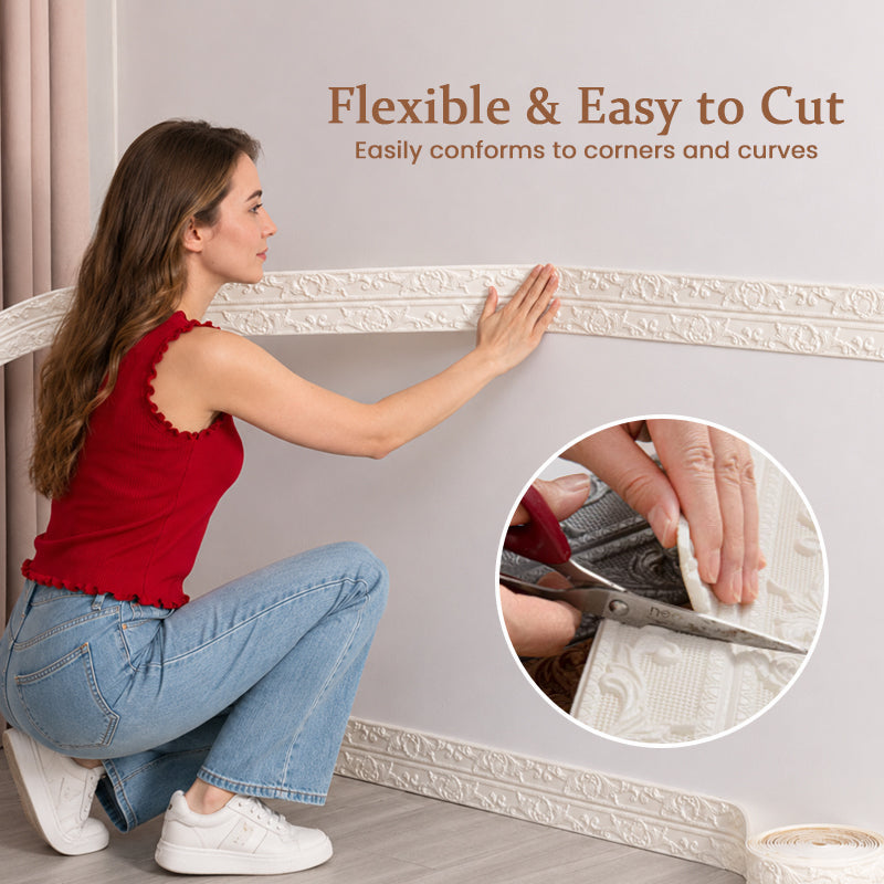 Moulure murale décorative autocollante en PVC, panneau ornemental de style vintage, 10 mètres, blanc, cuivre, or, pour murs et meubles | Sulvida