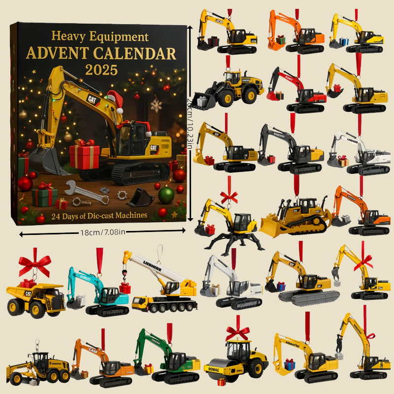 Adventskalender met 24 Miniatuur Bouwvoertuigen voor Kerstdecoratie Speelplezier en Kinderfeest Cadeau | Sulvida