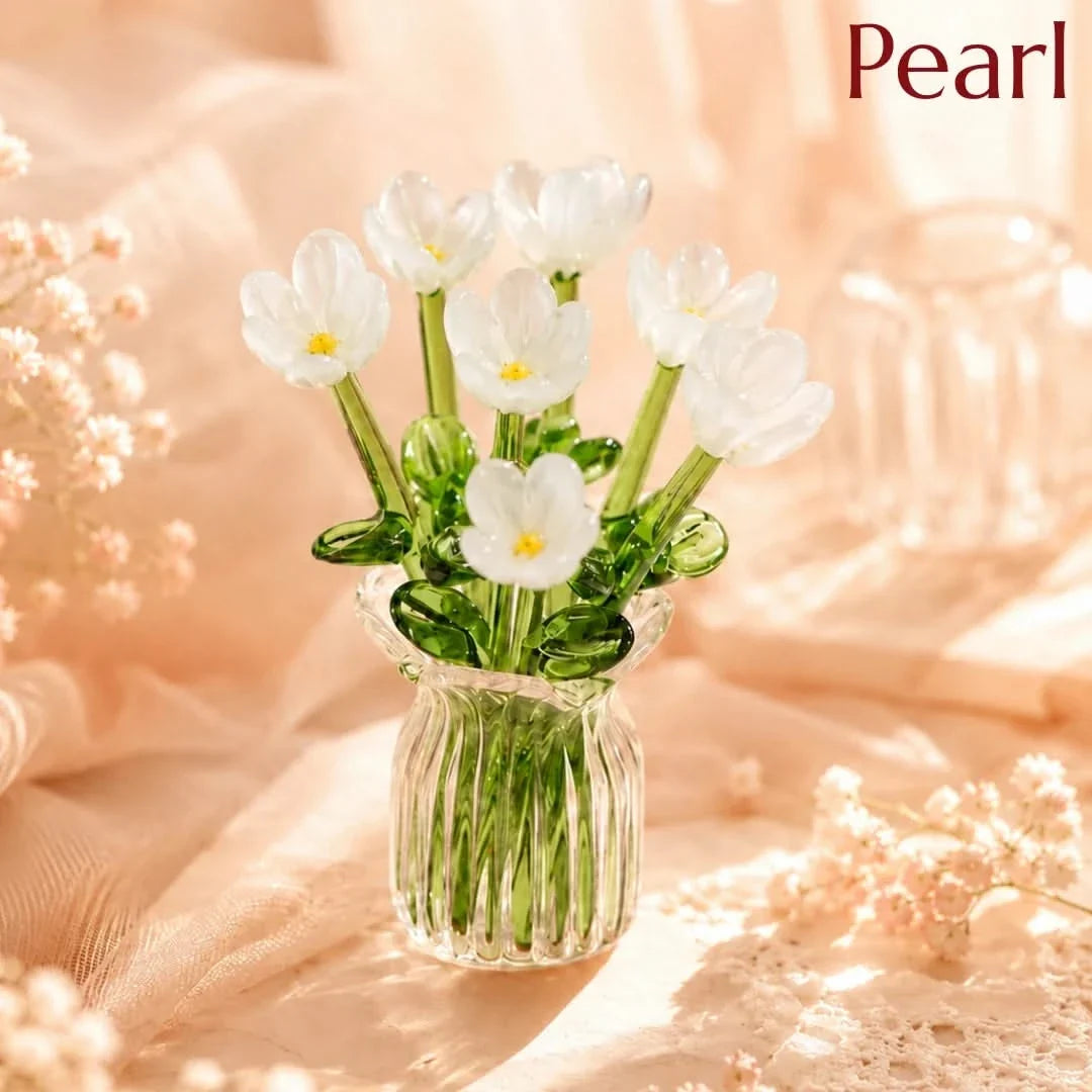 Glazen Bloemenboeket Decoratie 7 Bloemvormen Tulpen Set Handgemaakt Vaasje Pastelkleuren Tafelaccessoire | Sulvida