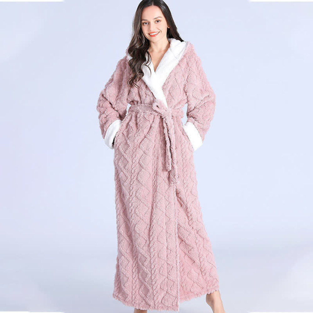 Luxe badjas met capuchon voor dames en heren lang fleece ochtendjas zacht comfort wellness relaxen thuis | Sulvida