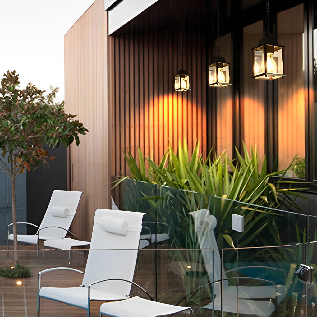 Vierkante Hanglamp Buiten Zwart Glas Aluminium Moderne Tuinverlichting Waterbestendig voor Terras Balkon Tuin | Sulvida