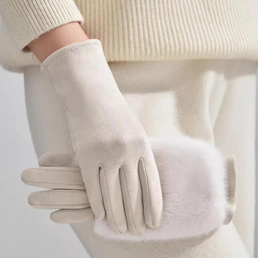 Winterhandschoenen Suède met Konijnenbont Touchscreen Winddicht Unisex Warm Gevoerd voor Herfst Winter | Sulvida