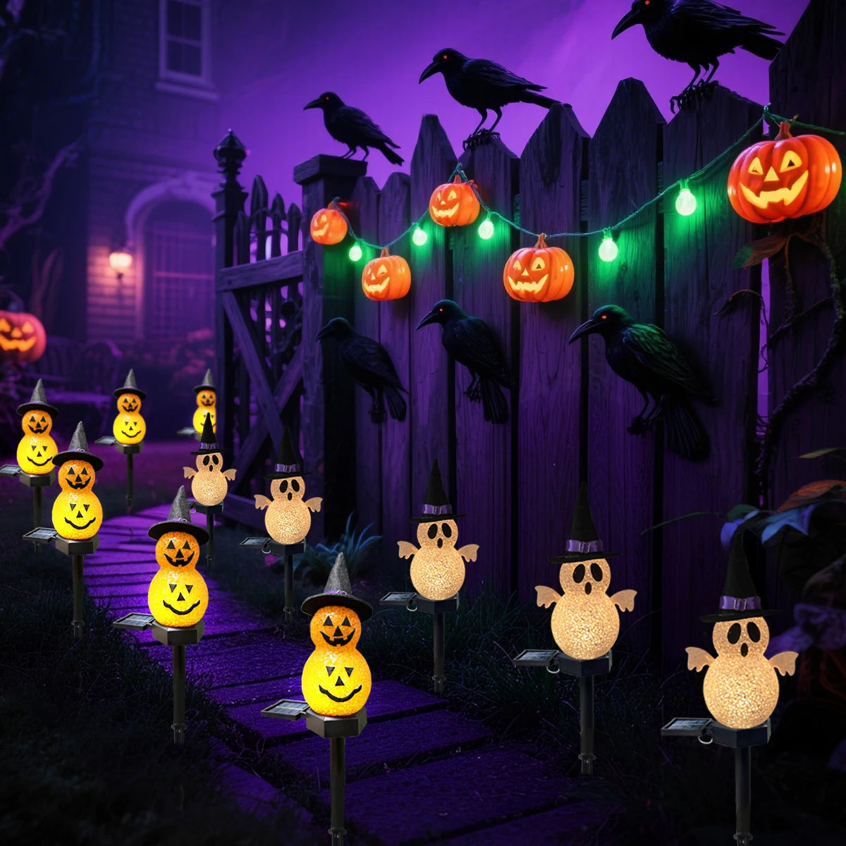 Zonne-energie Tuinlamp met 3D Pompoen en Spook – Decoratieve Padverlichting voor Tuin Terras en Pad Halloween | Sulvida