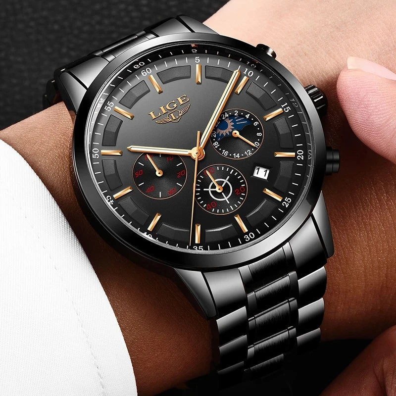 Herenhorloge met Zwarte Stalen Band en Wijzerplaat – Klassiek Design Business Casual Polshorloge Heren | Sulvida