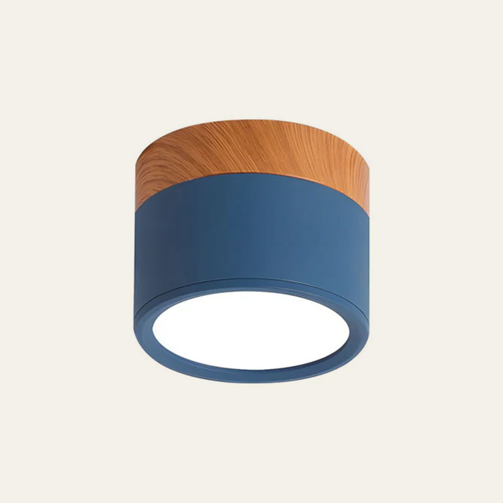 Compacte plafondspot aluminium hout rond warm wit LED verlichting hal woonkamer eetkamer modern Scandinavisch | Sulvida