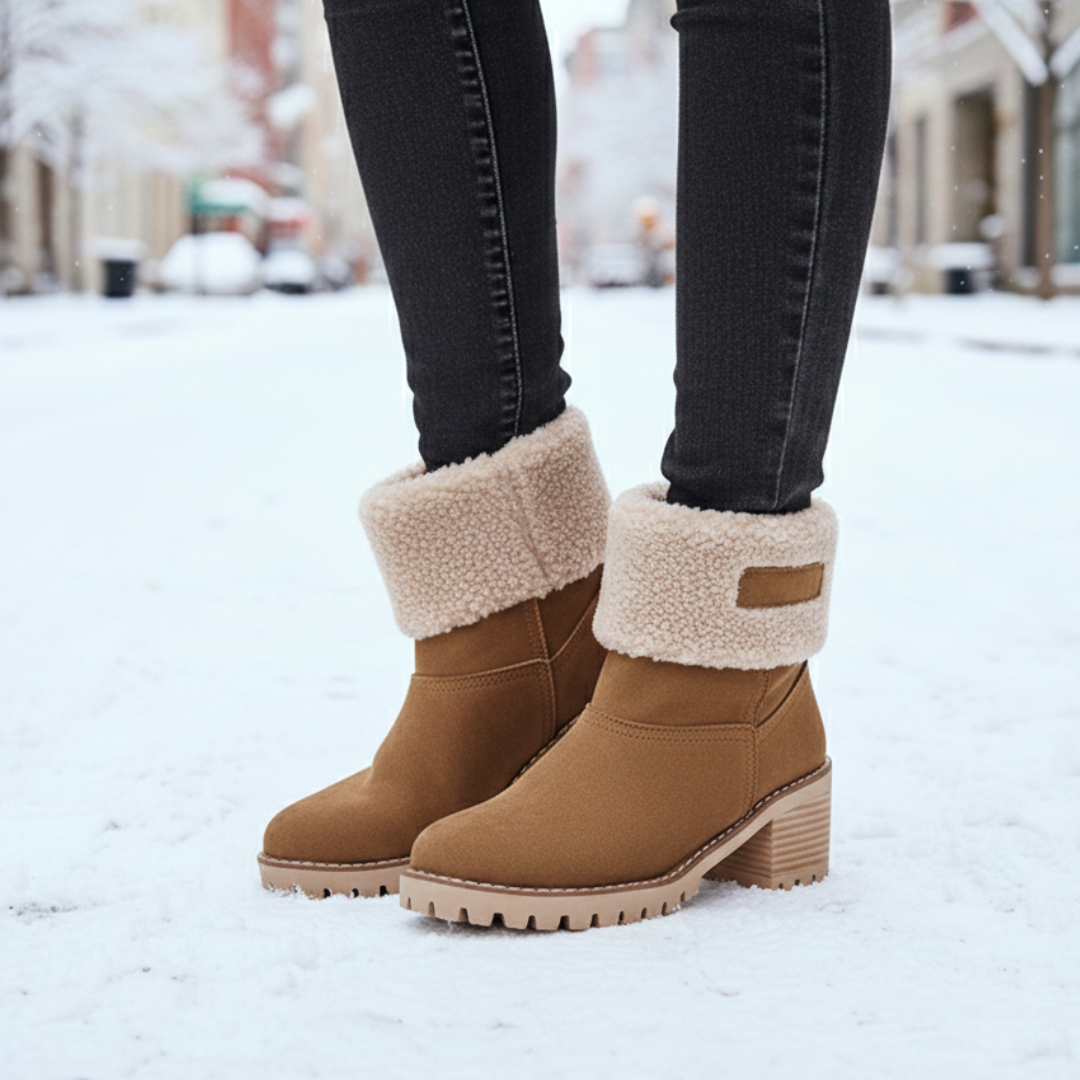 Gevoerde Winterlaarzen Dames Enkellaars Blokkhak Antislip Suède-Look Wandelen Warme Winterschoenen Outdoor | Sulvida
