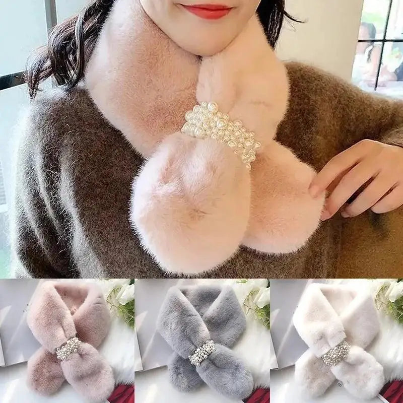 Luxe Wintersjaal met Parelaccent en Kunstbont – Zachte Elegante Sjaal voor Dames Herfst Winter Warm Stijlvol | Sulvida