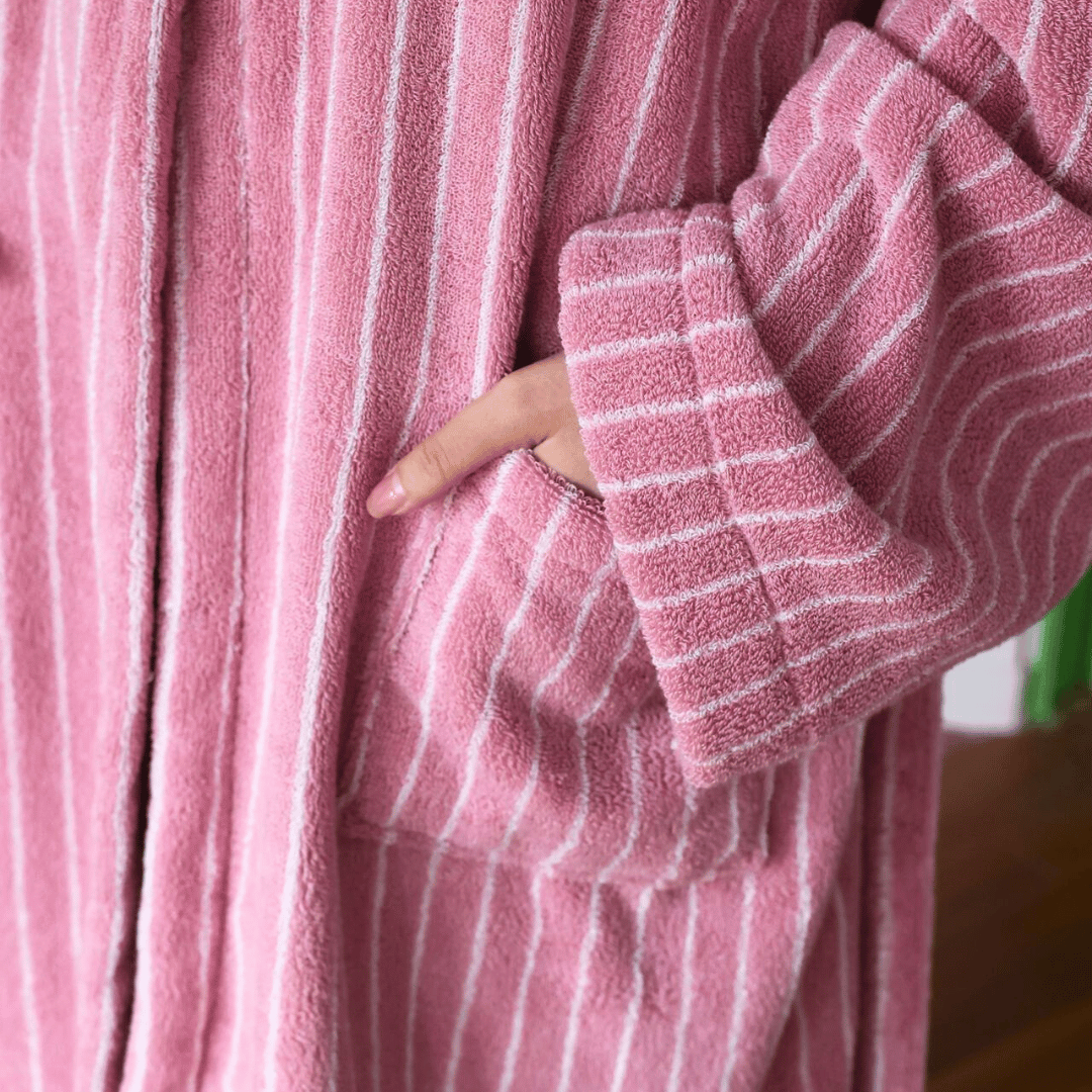 Biologisch Katoenen Badjas met Jacquard Streepdessin – Premium Hotelkwaliteit Ochtendjas voor Wellness | Sulvida