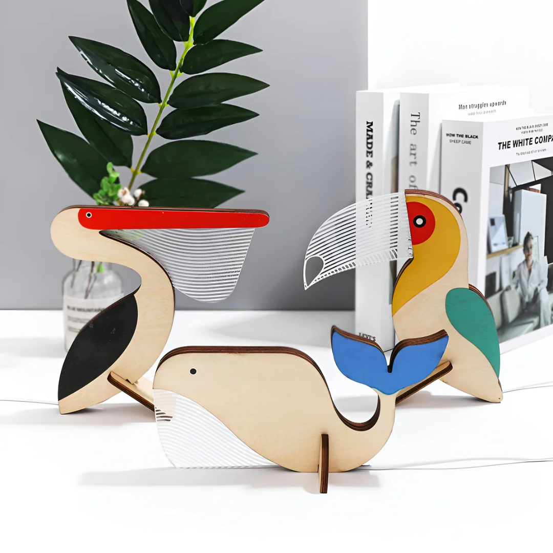 Houten Tafellamp Dierenfiguur LED Warm Wit Licht Scandinavisch Design Kinderkamer Slaapkamer Decoratief | Sulvida