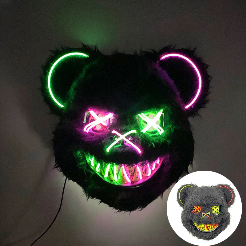 Verlicht Pluche Horrormasker Beer of Konijn met Neon Draad voor Feesten en Halloween Verkleedkleding | Sulvida