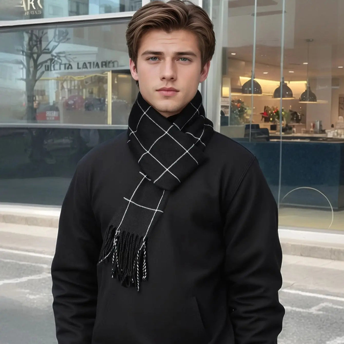 Luxe Geruite Sjaal Cashmere Winter Heren Dames – Katoenen Wintersjaal met Franjes Warm Klassiek Design | Sulvida