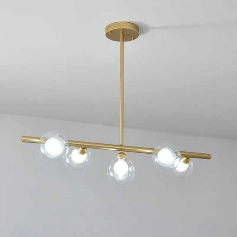Hanglamp Lineair Glas Metaal 5-6 Lichtpunten Scandinavisch Design Eetkamer Keukeneiland Woonkamer Armatuur | Sulvida