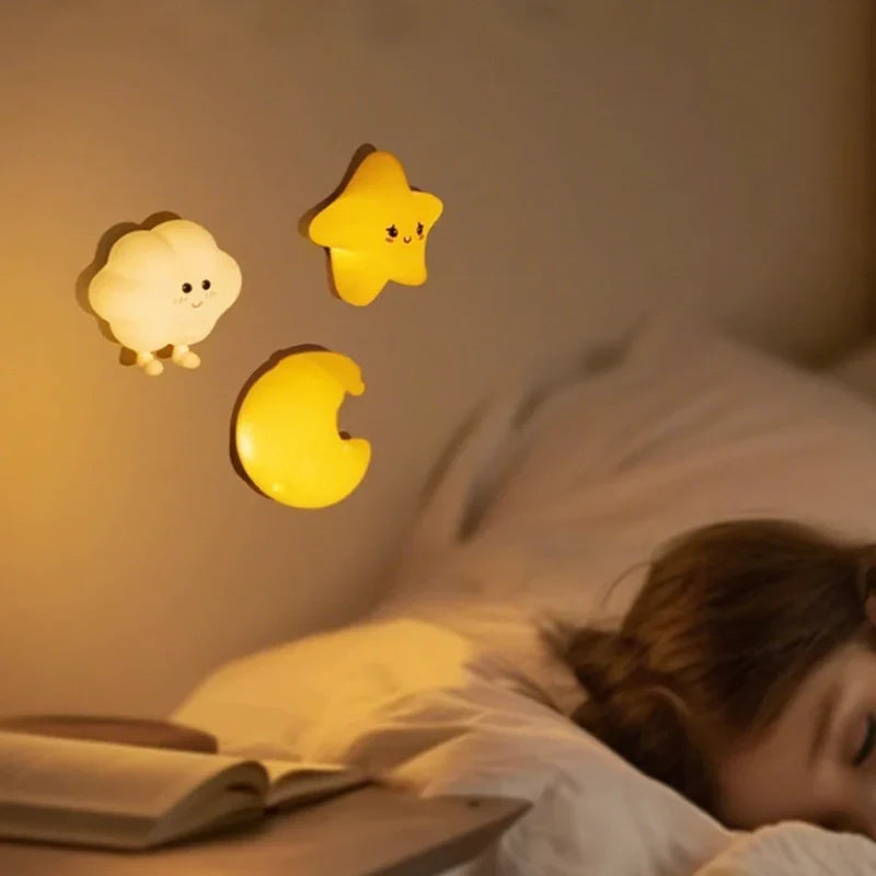 Kindernachtlampje Ster Maan Wolk Oplaadbaar LED Warm Wit Nachtverlichting Kinderen USB Veilig Nachtlamp | Sulvida