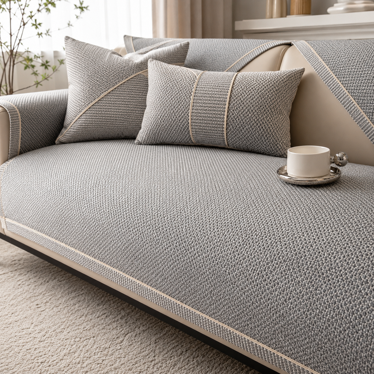 Modulaire Bankhoes Katoen-Linnen Mix | Antislip Acolchado Bankovertrek voor Zitbank Lounge & Hoekbank | Sulvida