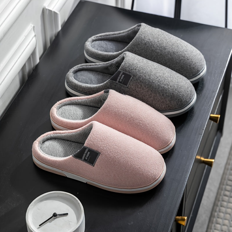 Chaussons homme texture pied-de-poule doublure chaude en peluche semelle antidérapante maison automne hiver gris café rouge rosé | Sulvida