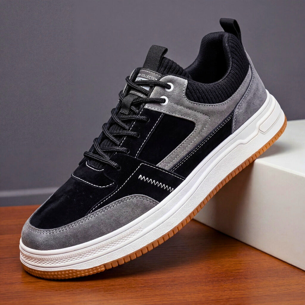 Herensneakers van suède leer met gebreide details taupe zwart bruin casual sportschoen comfortabel stijlvol | Sulvida