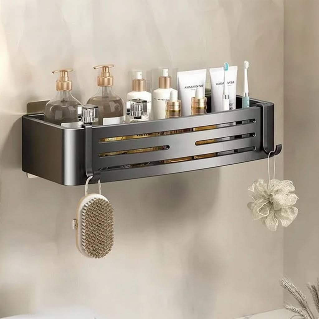 Aluminium Wandplank Badkamer Zelfklevend Zonder Boren Rek Opbergen Waterdicht Doucherek Organizer Plank | Sulvida