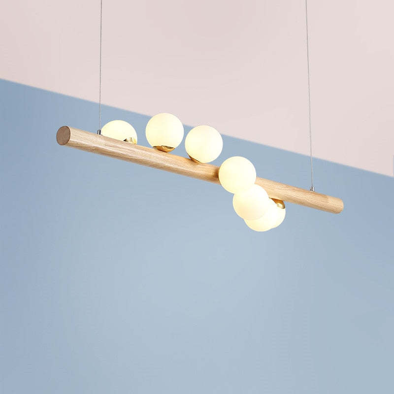 Glazen Hanglamp met Houten Ring Notenbruin Messing Eethoek Woonkamer Slaapkamer Sfeerverlichting Design | Sulvida