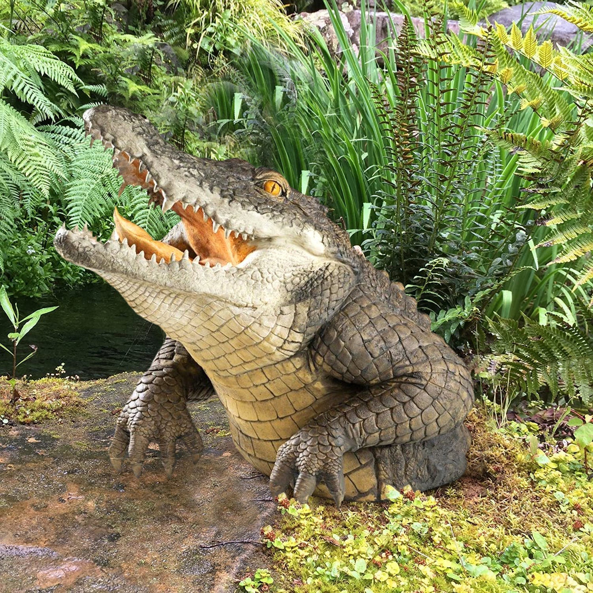 Sculpture décorative de crocodile en résine pour jardin, étang et piscine, ornement réaliste de reptile pour bassin | Sulvida
