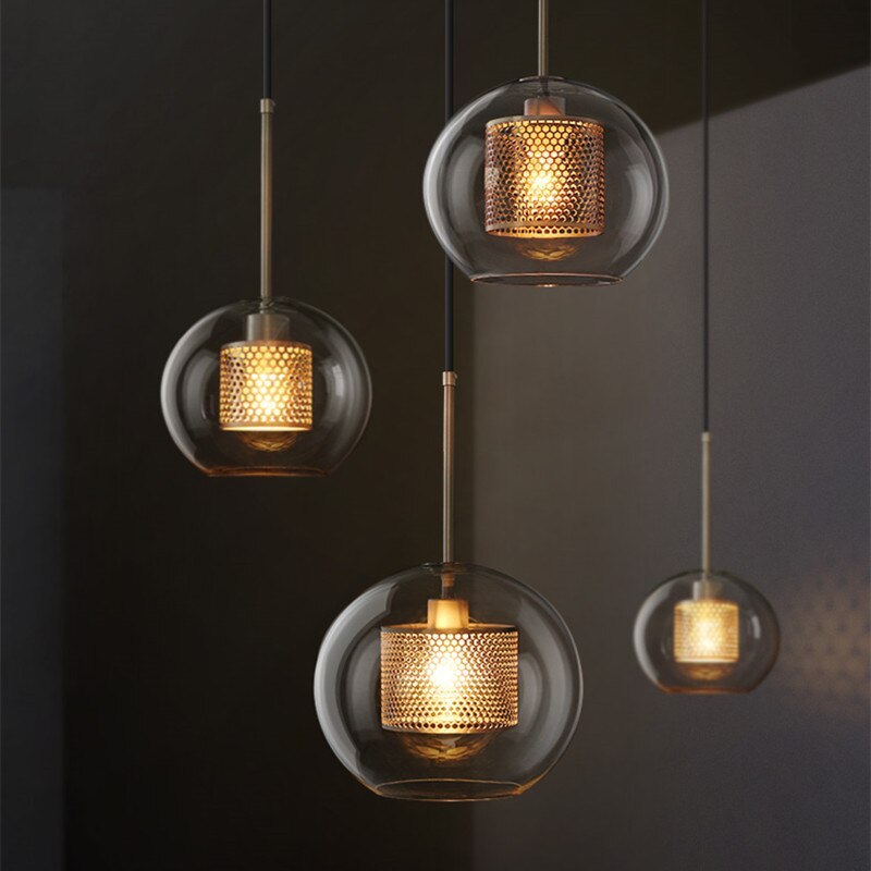 Glazen Hanglamp Bol Goud Cilinder Design Verlichting Woonkamer Eetkamer Slaapkamer Moderne Plafondlamp | Sulvida