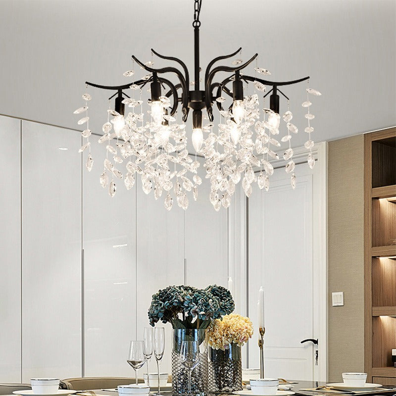 Kristallen Hanglamp Bloemvorm LED Verlichting Eetkamer Modern Luxe Kroonluchter Zwart Goud Design Woonkamer | Sulvida