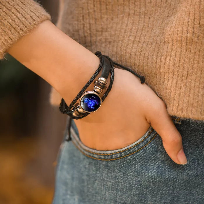 Verstelbare Leren Armband met Blauwe Steenprint Symbool Elegantie Dagelijks Gouden Slot Unisex Sieraad | Sulvida