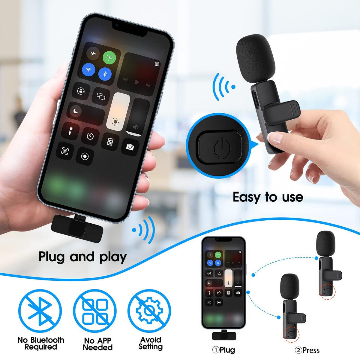 Draadloze Microfoon voor iPhone & iPad 2-Pack Audio-opname Set Podcast Vlog Streaming Content Creator | Sulvida