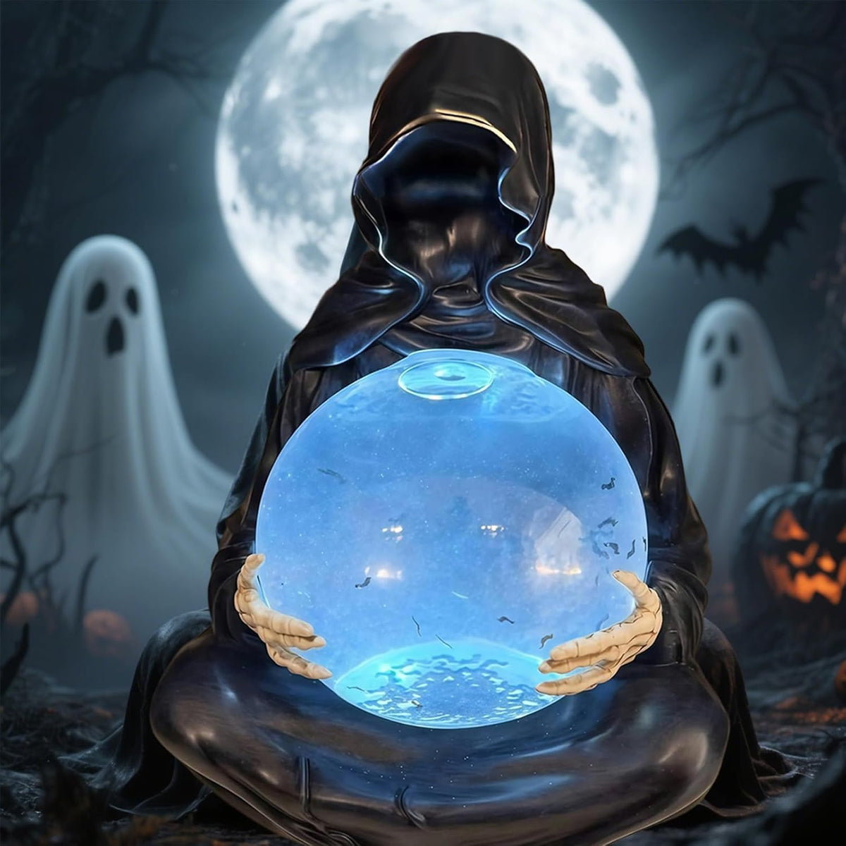 Magere Hein Glazen Bol Decoratie – Gothic Ornament Halloween Schedel Mystieke Sfeer Donker Interieur | Sulvida