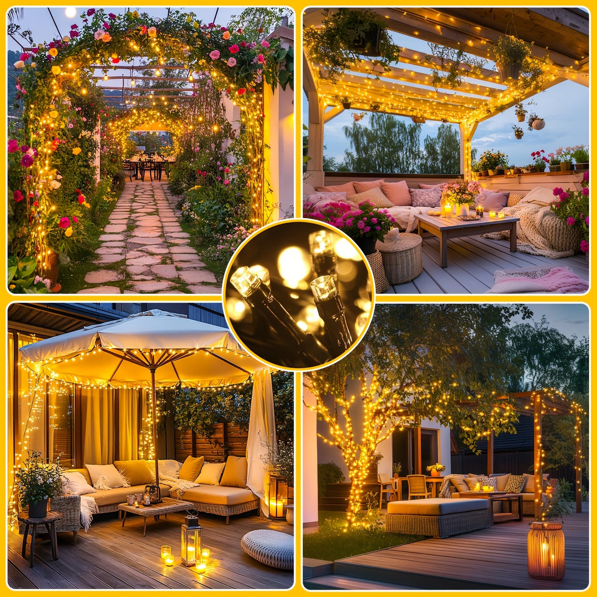 Lichtsnoer Buiten Waterbestendig IP44 Warm Wit Gekleurd 100-300 LED Sfeervolle Tuinverlichting Feestverlichting | Sulvida