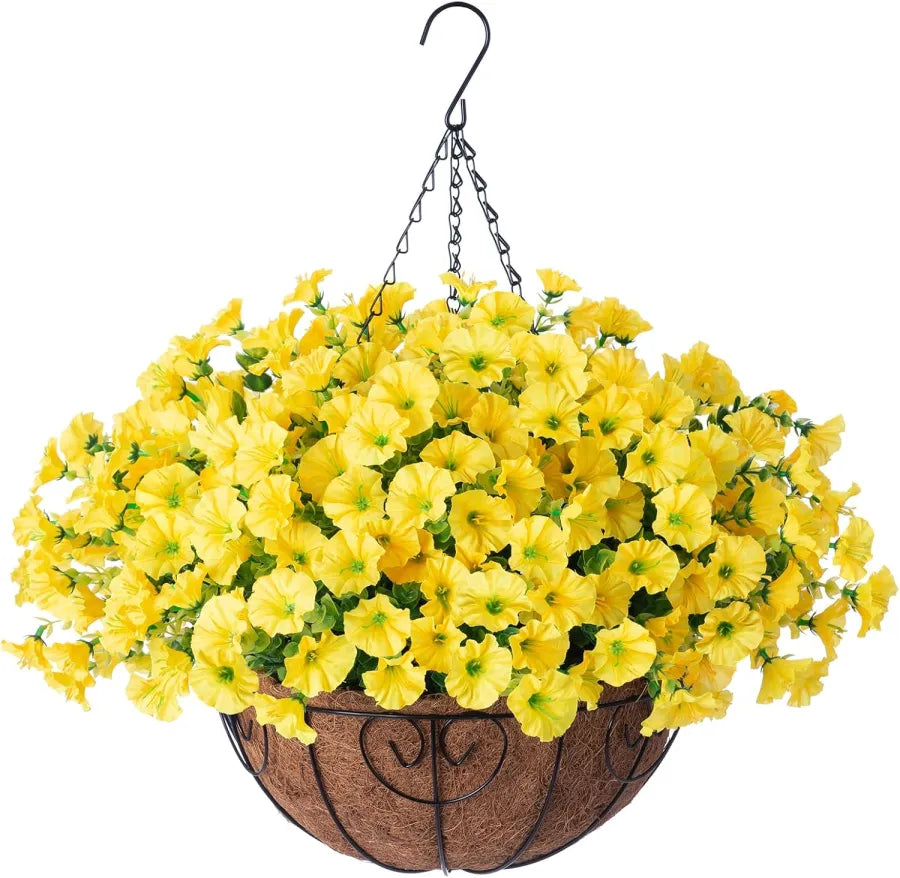 Panier suspendu de fleurs artificielles en soie et en plastique, résistant aux UV, pour décoration extérieure de balcon, terrasse, jardin et mur | Sulvida