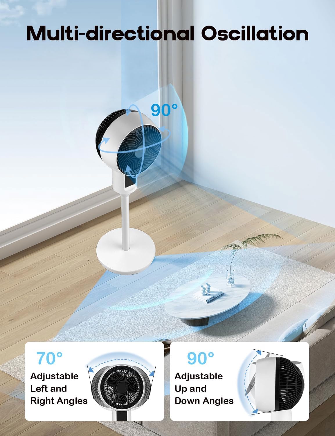 Verstelbare Staande Ventilator met 3D Luchtcirculatie en Afstandsbediening voor Slaapkamer Kantoor en Woonkamer | Sulvida