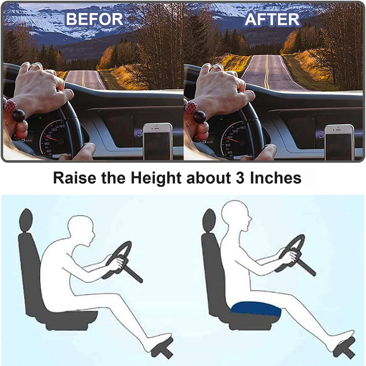 Verhogend Zitkussen Memory Foam Auto Ergonomisch Stoel Ondersteuning Comfort Rijden Autostoel Zitverhoger | Sulvida