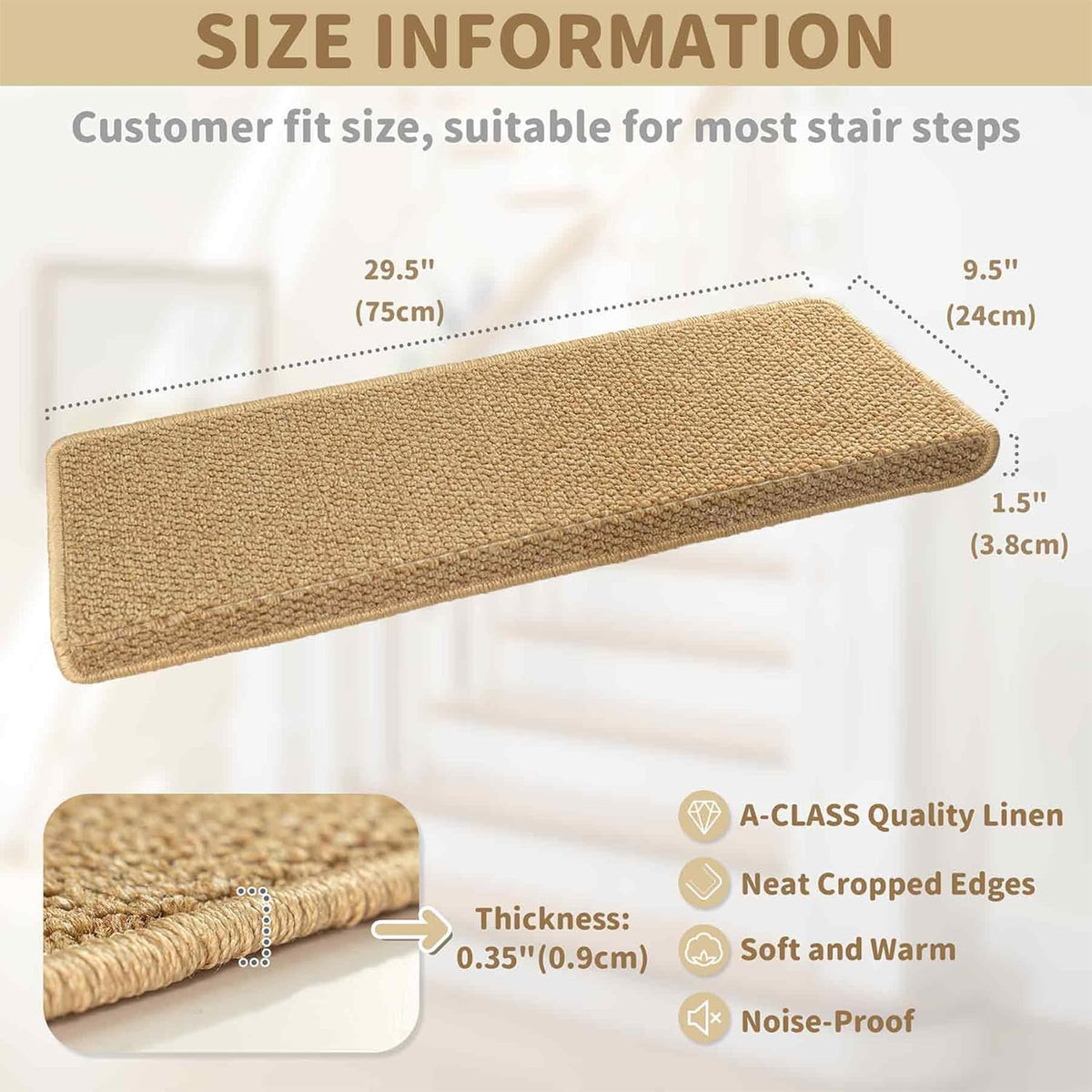 Antislip Trapmatten met Neusrand Set 14 Stuks Beige Geluidsdemping Traptreden Bescherming Veilig Lopen | Sulvida