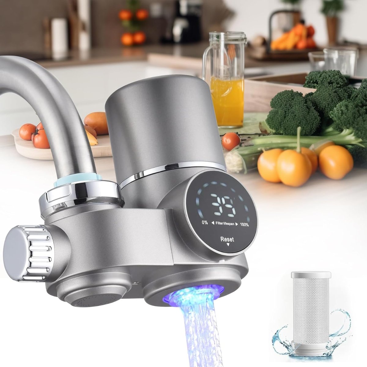 Kraanwaterfilter met LED-Scherm en Dubbele Watermodus voor Keuken – ABS en RVS Waterfilter Kraanfilter | Sulvida